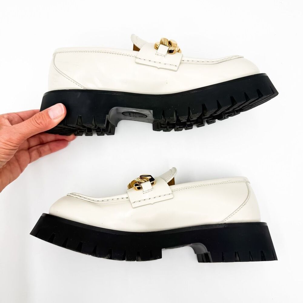 Gucci Jeanne GG Chain Lug Sole White Leather Platform Loafers EU 38 US 8 - Picture 6 of 12